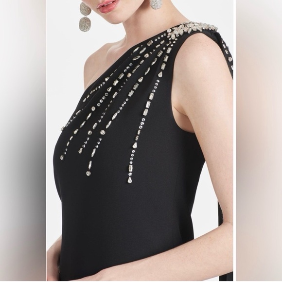 New Sachin & Babi Black Leslie Beaded Drape One Shoulder Crepe Gown In Size 14 - Picture 4 of 8